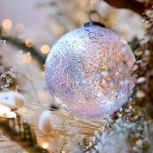 NEW Anthropologie Starry Iridescent Glass Globe Ornament, 4.75”
